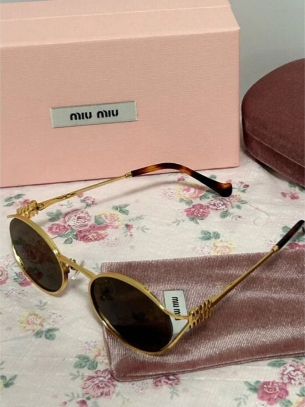Miu Miu Oval Gold Frame Sunglasses - Picture 4 of 7